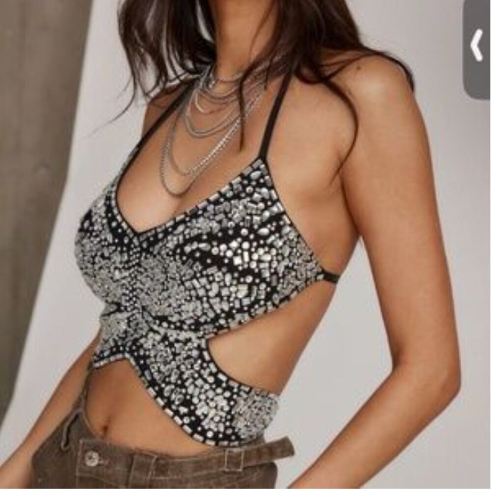 12th Tribe Alina Butterfly Rhinestone Crop Top